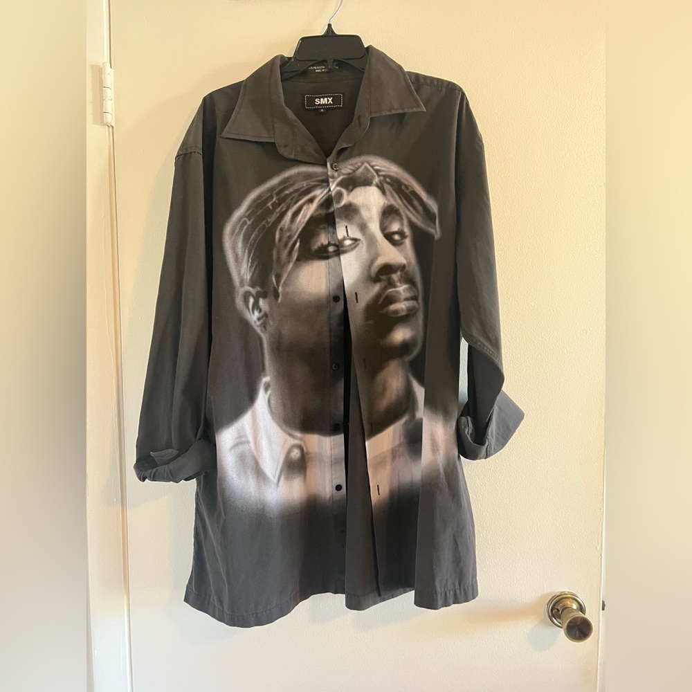 Unisex Tupac Button Down Shirt Black